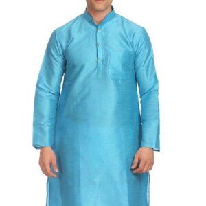 WINTAGE BANARASI ART SILK TURQUOISE KURTA PYJAMA